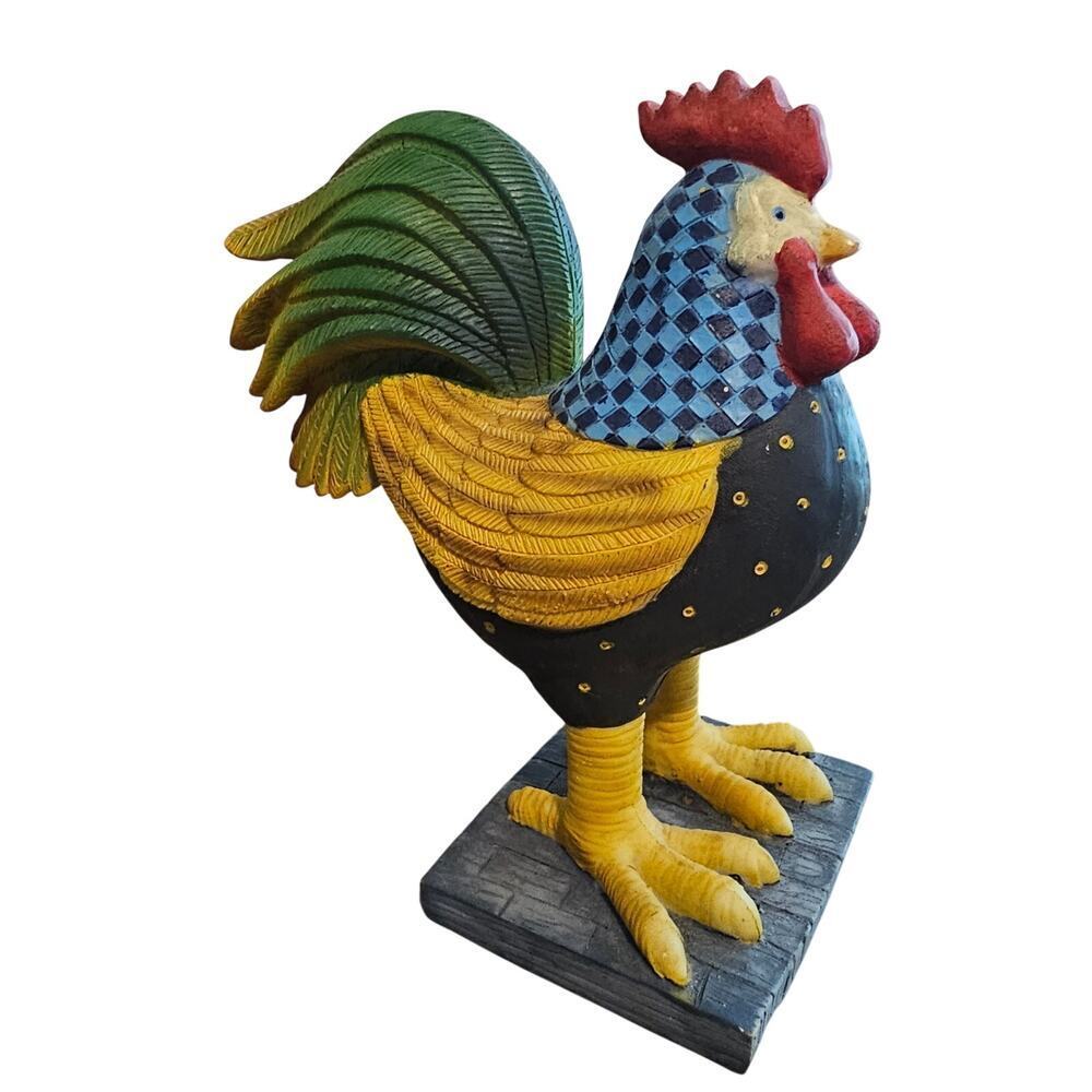 Vintage Dolgencorp Resin Rooster Statue Folk Art Patchwork Cottagecore Farmhouse